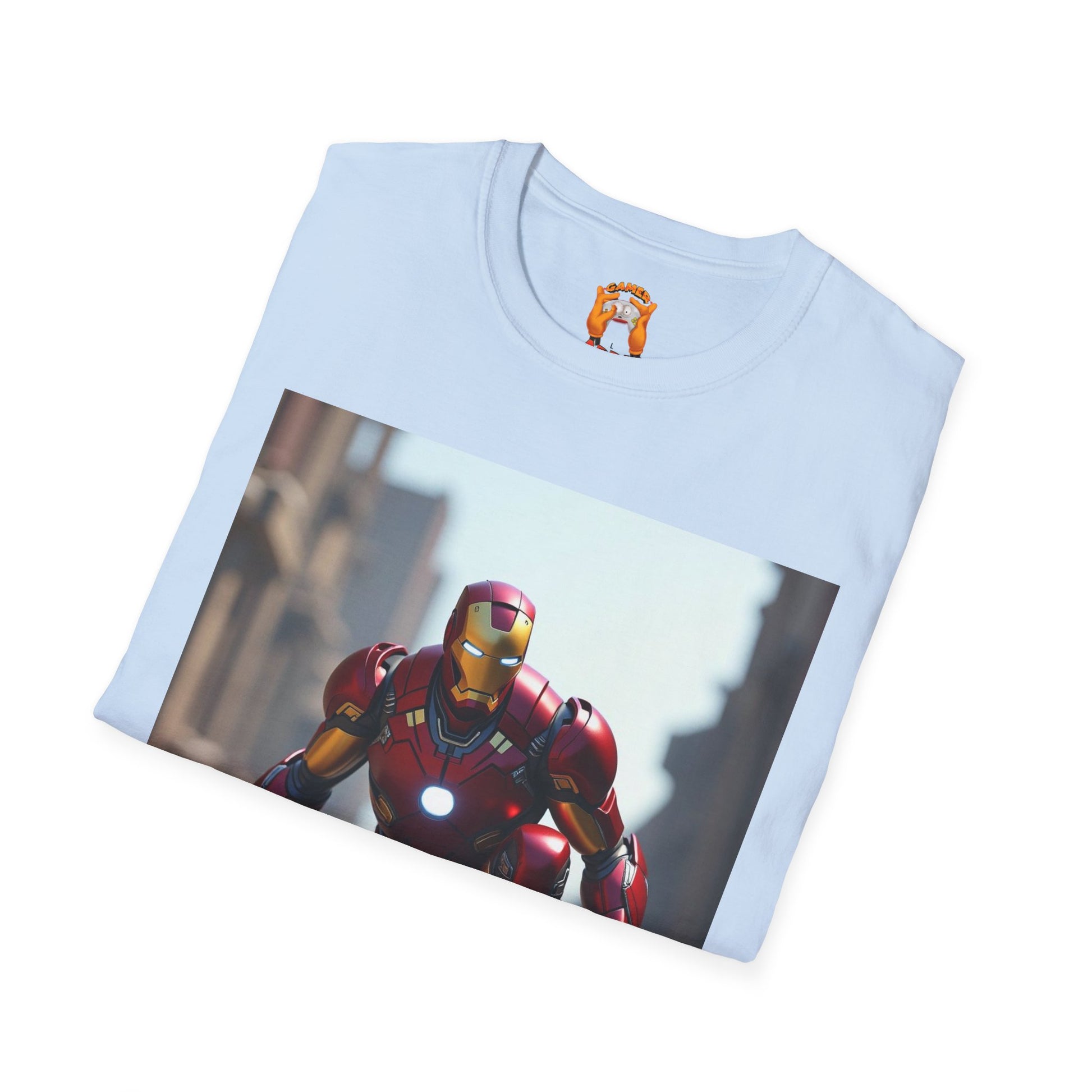 Iron Man Inspired Unisex Softstyle T-Shirt, Superhero Tee, Gift for Marvel Fans, Comic Book Apparel, Birthday Present, Casual Wear