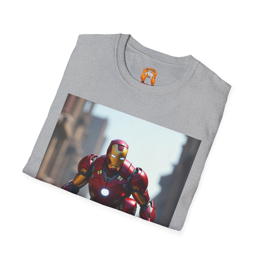 Iron Man Inspired Unisex Softstyle T-Shirt, Superhero Tee, Gift for Marvel Fans, Comic Book Apparel, Birthday Present, Casual Wear