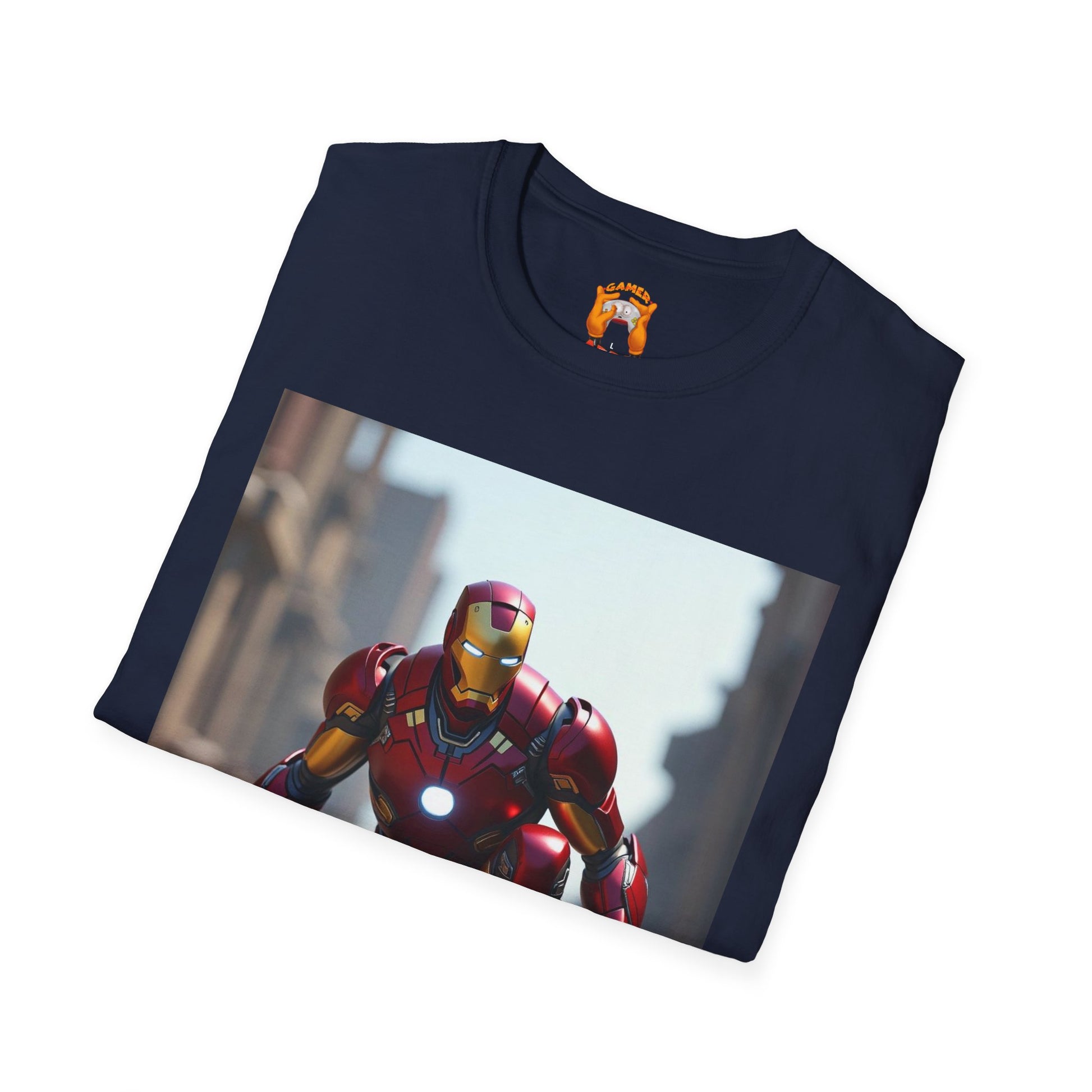 Iron Man Inspired Unisex Softstyle T-Shirt, Superhero Tee, Gift for Marvel Fans, Comic Book Apparel, Birthday Present, Casual Wear