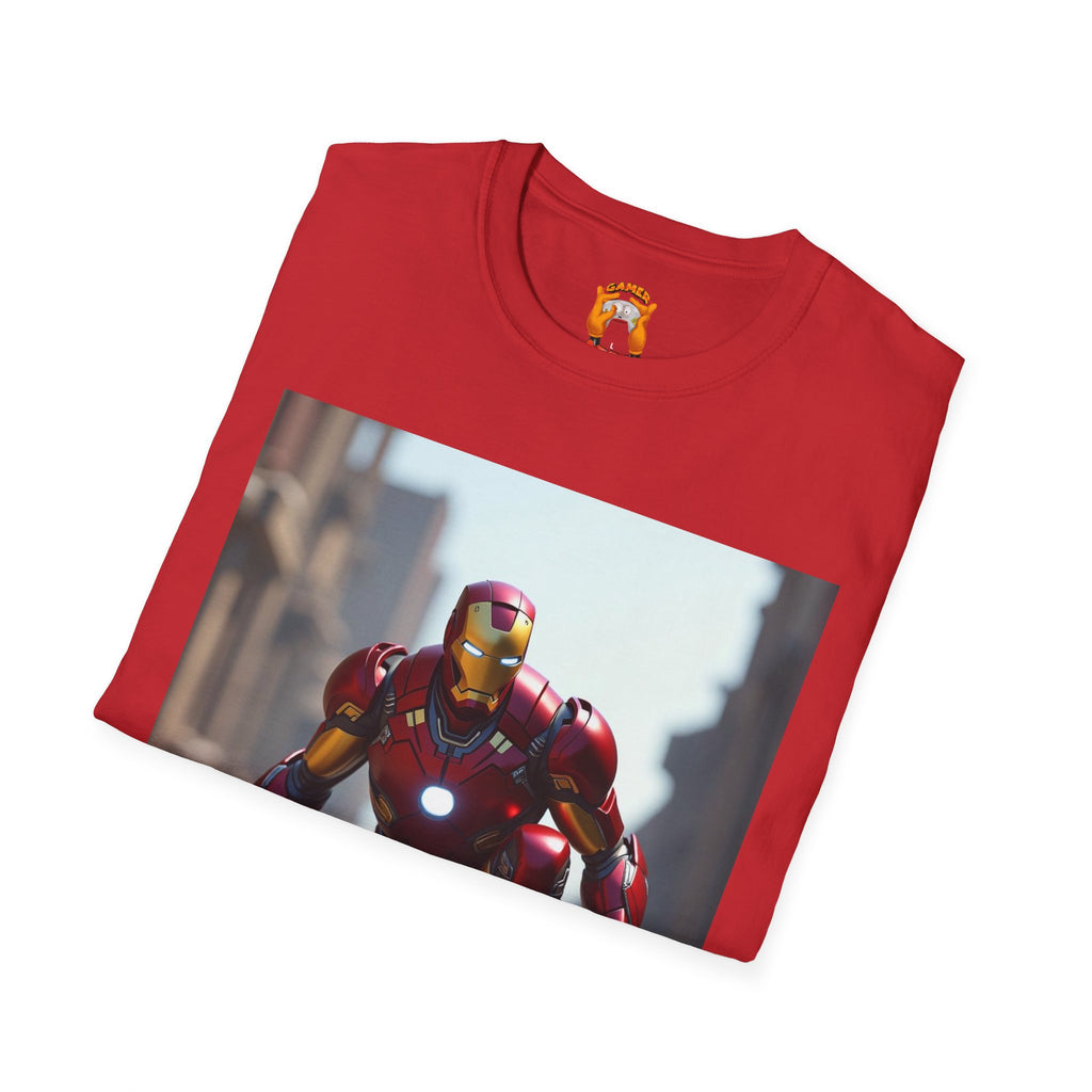 Iron Man Inspired Unisex Softstyle T-Shirt, Superhero Tee, Gift for Marvel Fans, Comic Book Apparel, Birthday Present, Casual Wear