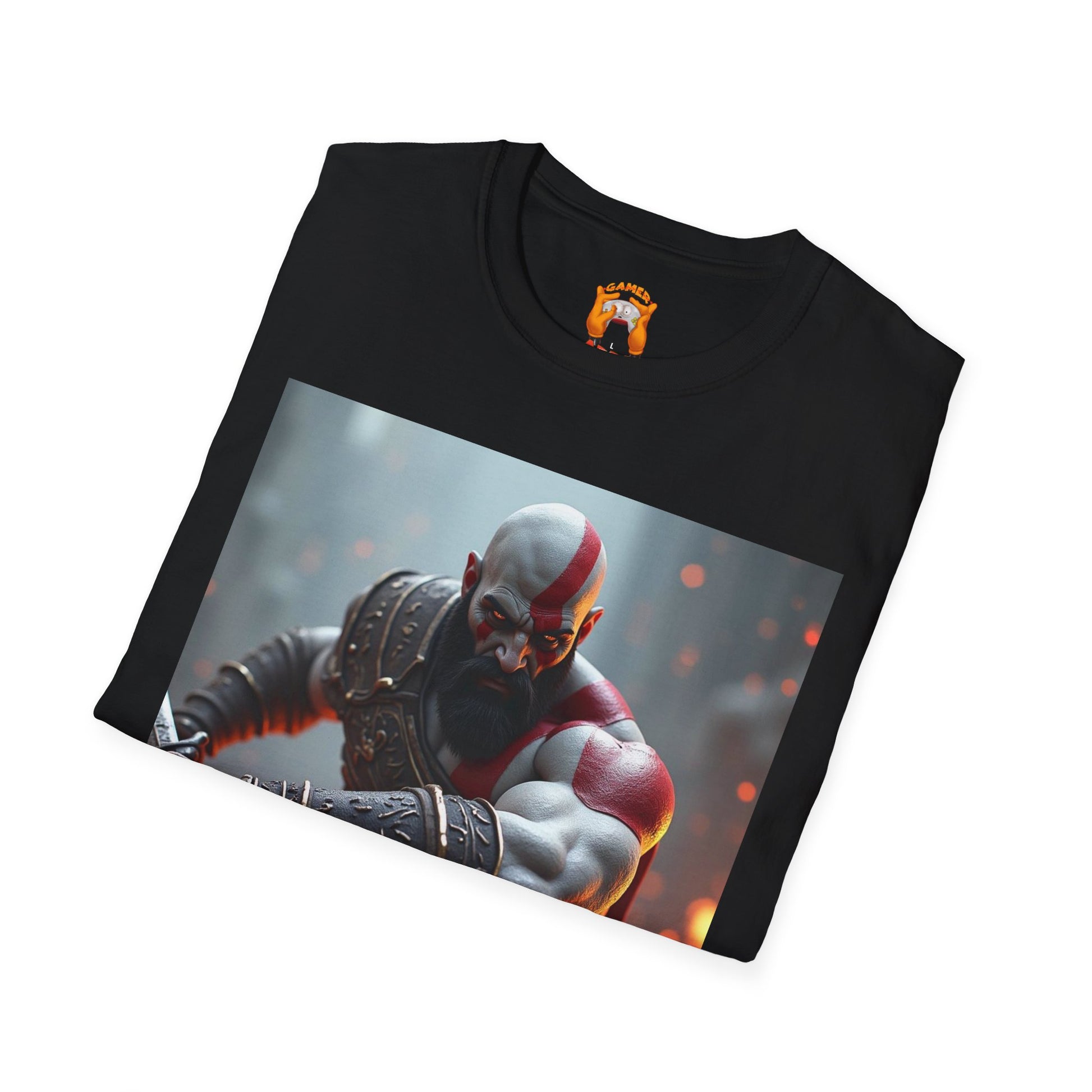 Epic Gamer Softstyle T-Shirt - Kratos Design, Unisex Tee, Perfect for Gaming Events, Birthday Gift, Casual Wear, Cosplay