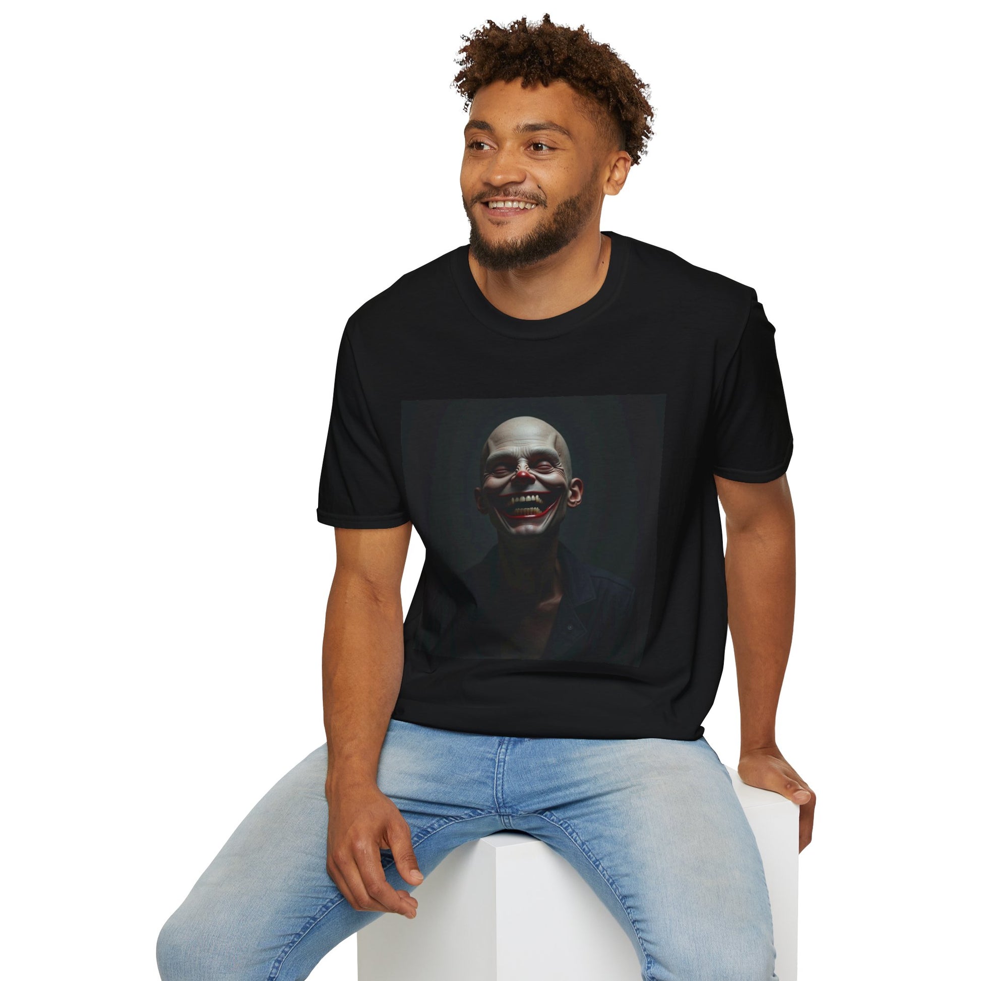 Creepy Smile Unisex Softstyle T-Shirt - Edgy Graphic Tee, Alternative Fashion, Casual Wear, Horror Fan Gift, Unique Graphic Top