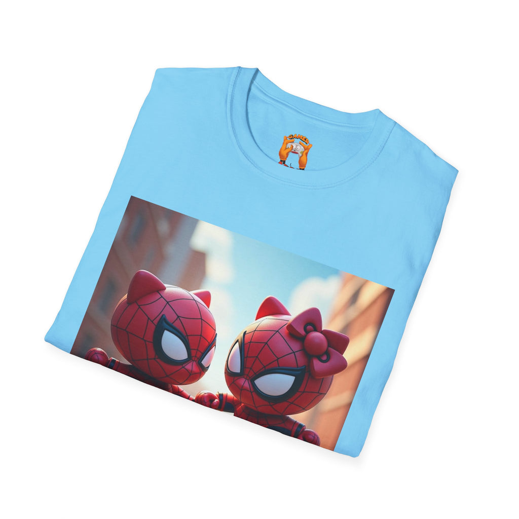 Cute Spiderman Cat Unisex Softstyle T-Shirt, Gift for Kids, Cartoon Tee, Fun Apparel, Birthday Parties, Cosplay, Summer Wear