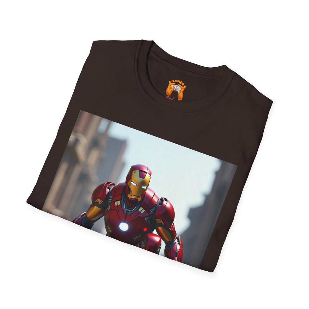Iron Man Inspired Unisex Softstyle T-Shirt, Superhero Tee, Gift for Marvel Fans, Comic Book Apparel, Birthday Present, Casual Wear