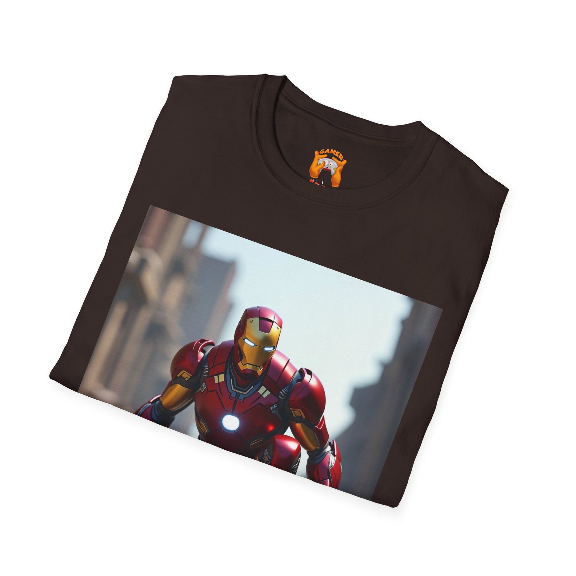 Iron Man Inspired Unisex Softstyle T-Shirt, Superhero Tee, Gift for Marvel Fans, Comic Book Apparel, Birthday Present, Casual Wear