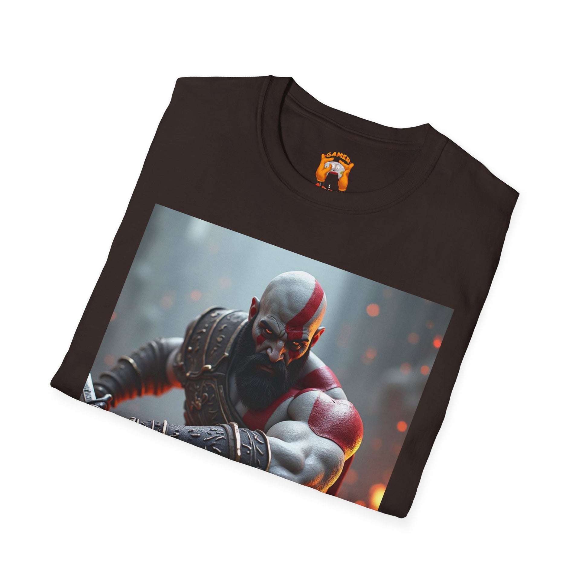 Epic Gamer Softstyle T-Shirt - Kratos Design, Unisex Tee, Perfect for Gaming Events, Birthday Gift, Casual Wear, Cosplay