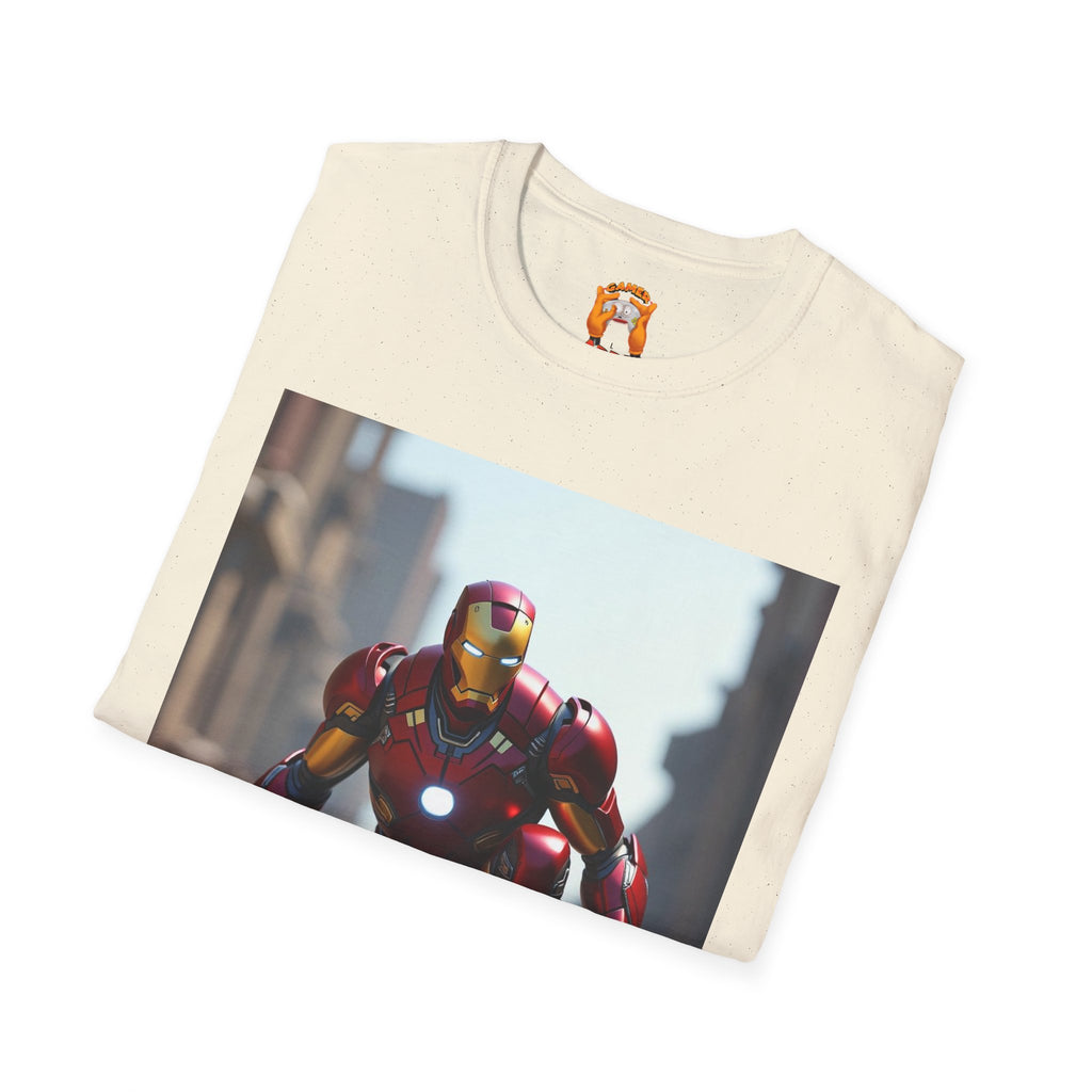 Iron Man Inspired Unisex Softstyle T-Shirt, Superhero Tee, Gift for Marvel Fans, Comic Book Apparel, Birthday Present, Casual Wear