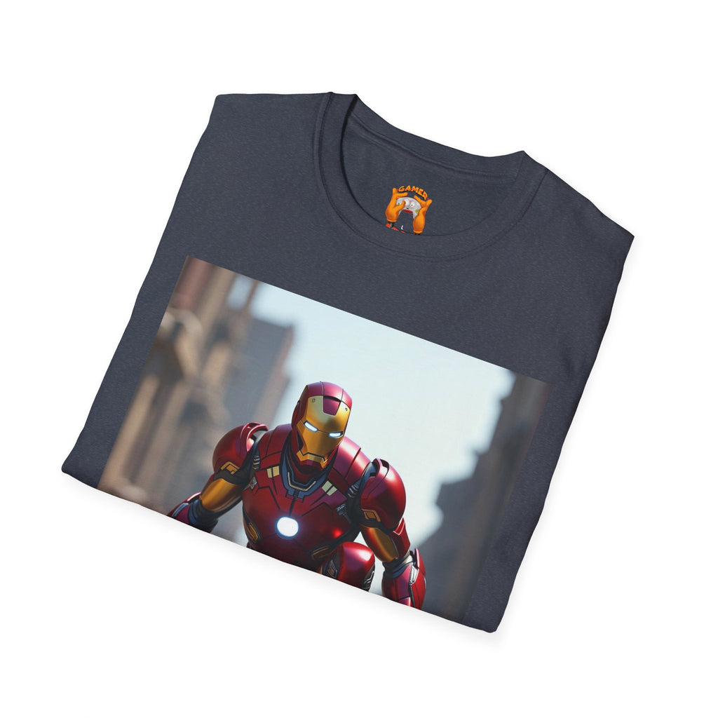 Iron Man Inspired Unisex Softstyle T-Shirt, Superhero Tee, Gift for Marvel Fans, Comic Book Apparel, Birthday Present, Casual Wear