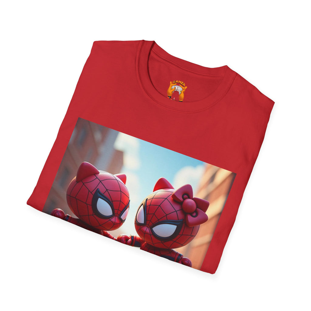 Cute Spiderman Cat Unisex Softstyle T-Shirt, Gift for Kids, Cartoon Tee, Fun Apparel, Birthday Parties, Cosplay, Summer Wear