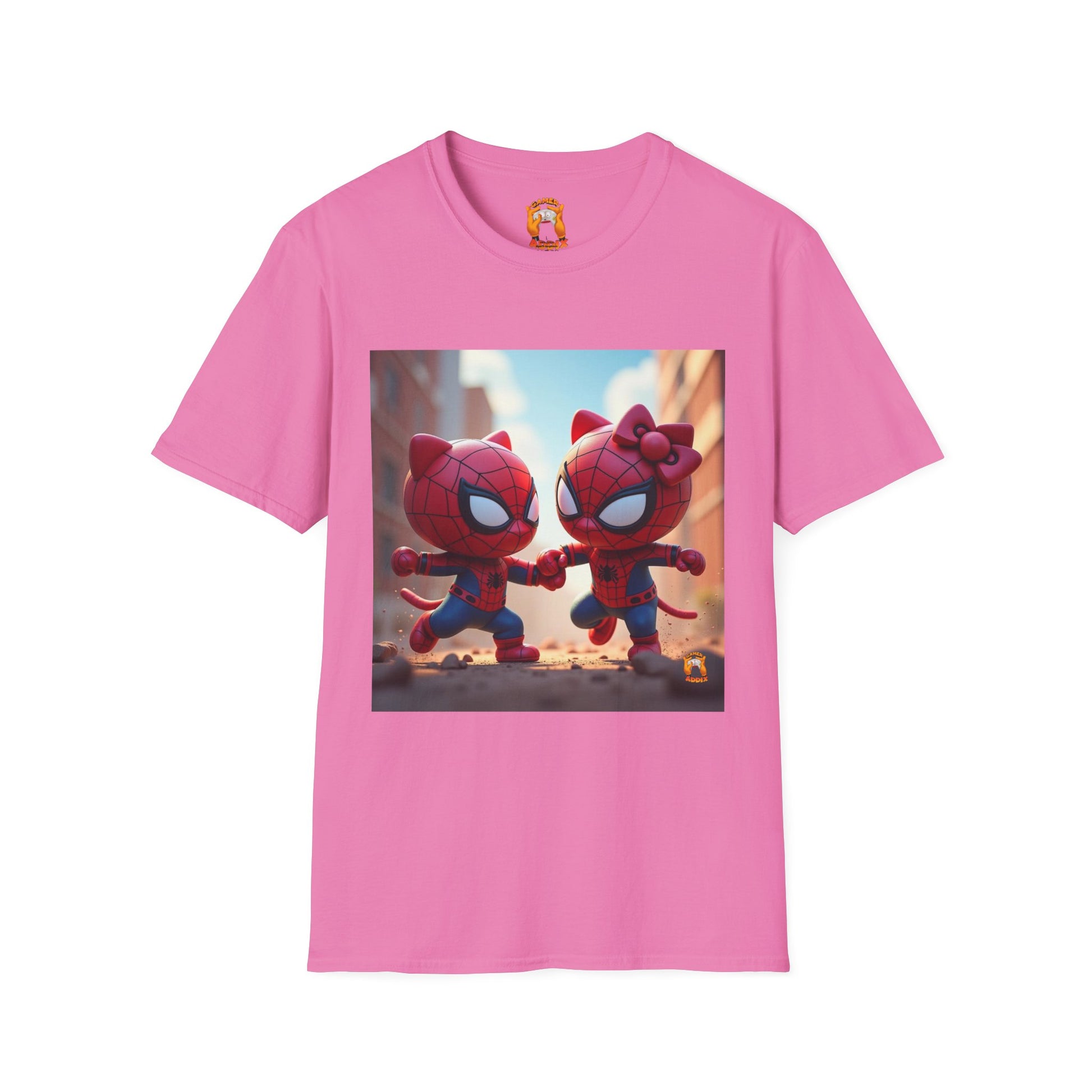 Cute Spiderman Cat Unisex Softstyle T-Shirt, Gift for Kids, Cartoon Tee, Fun Apparel, Birthday Parties, Cosplay, Summer Wear