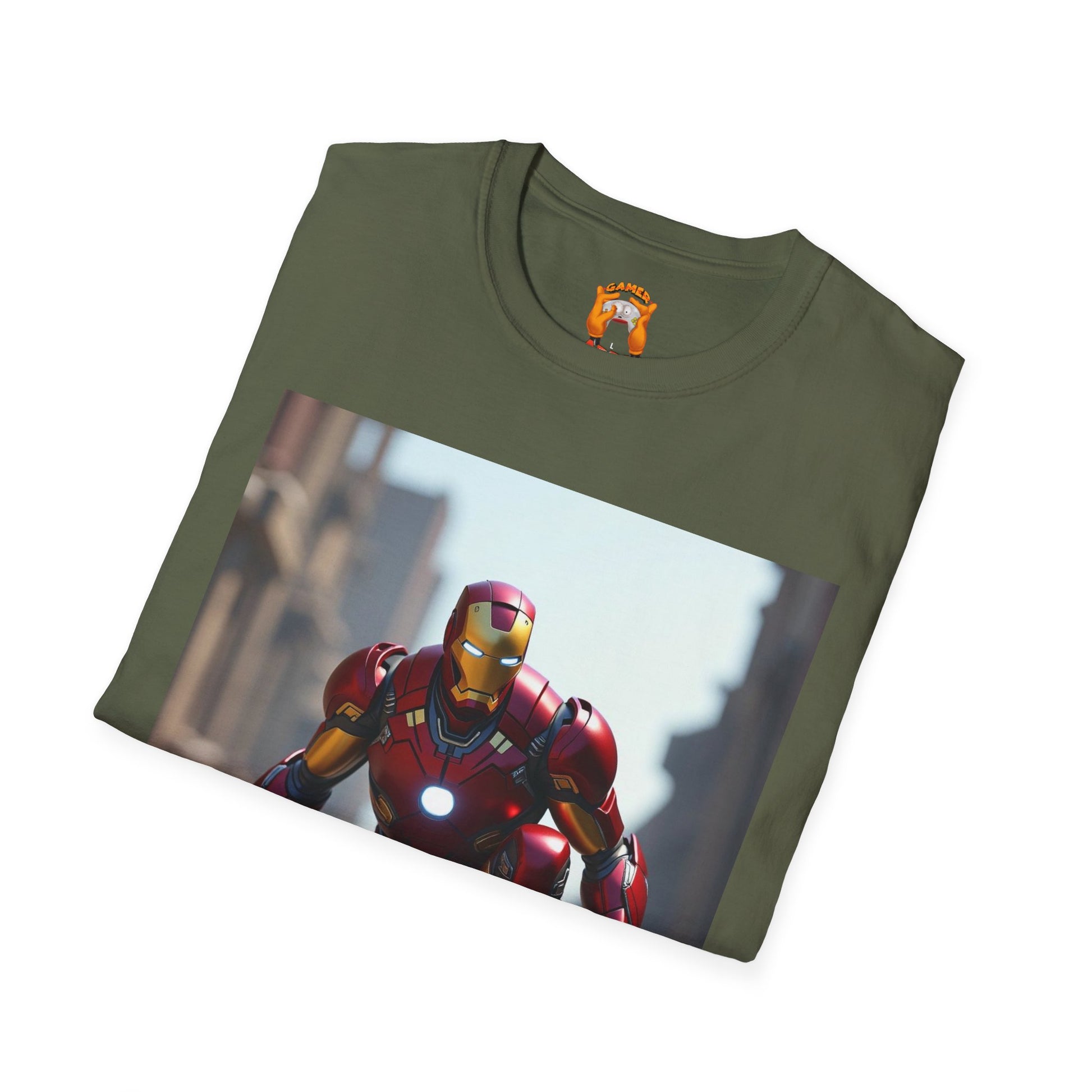 Iron Man Inspired Unisex Softstyle T-Shirt, Superhero Tee, Gift for Marvel Fans, Comic Book Apparel, Birthday Present, Casual Wear