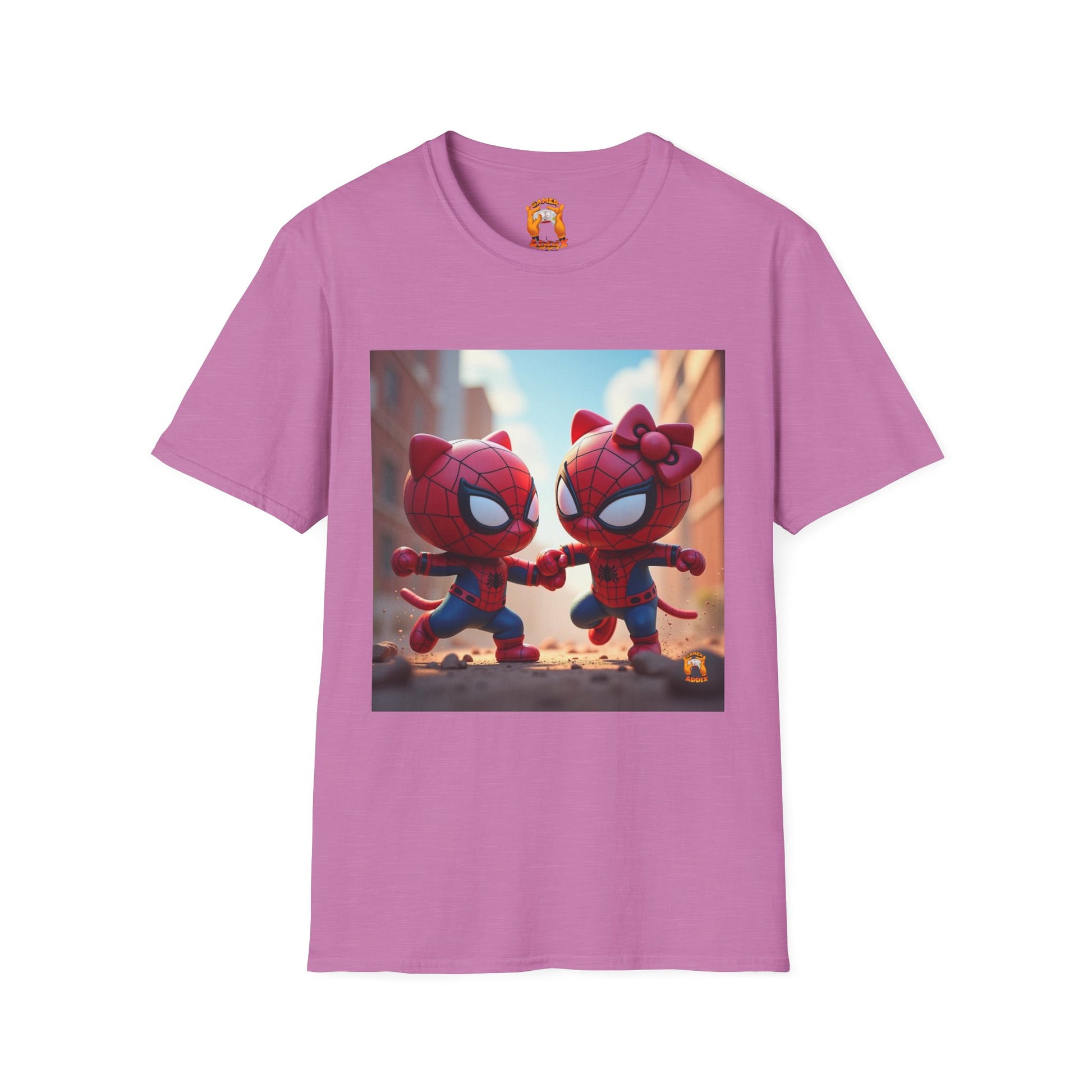 Cute Spiderman Cat Unisex Softstyle T-Shirt, Gift for Kids, Cartoon Tee, Fun Apparel, Birthday Parties, Cosplay, Summer Wear