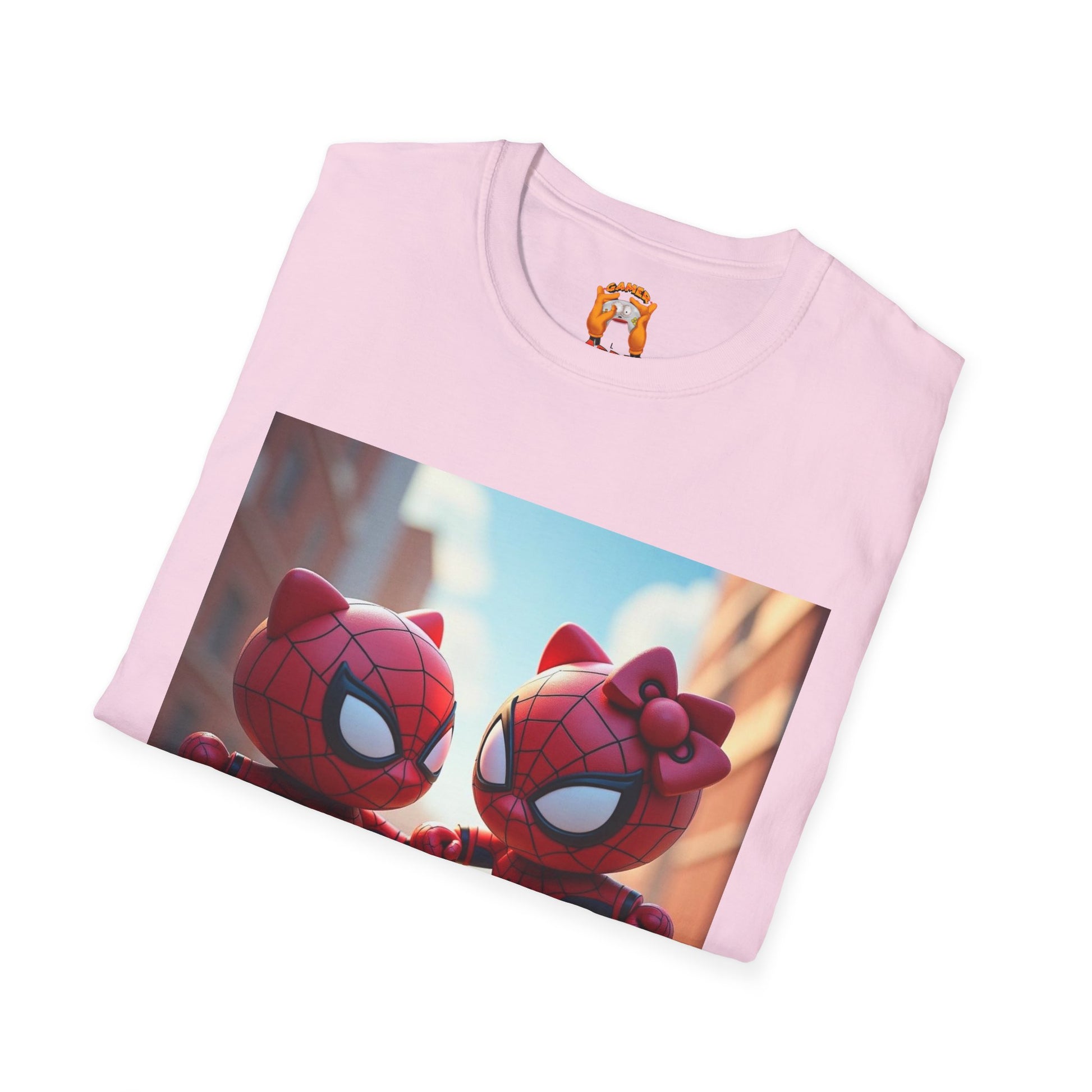 Cute Spiderman Cat Unisex Softstyle T-Shirt, Gift for Kids, Cartoon Tee, Fun Apparel, Birthday Parties, Cosplay, Summer Wear