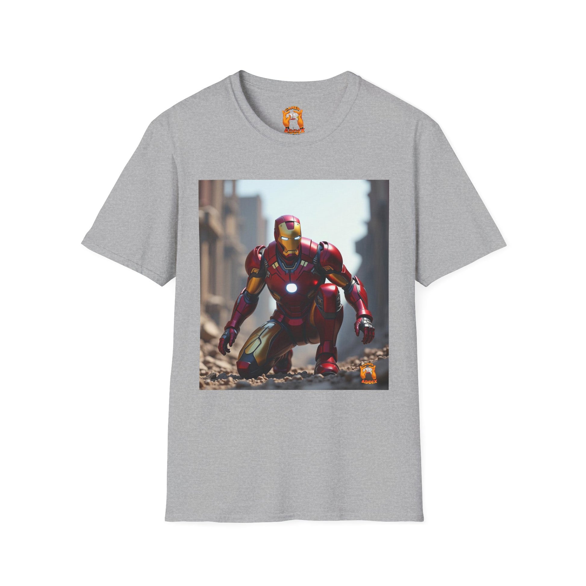 Iron Man Inspired Unisex Softstyle T-Shirt, Superhero Tee, Gift for Marvel Fans, Comic Book Apparel, Birthday Present, Casual Wear