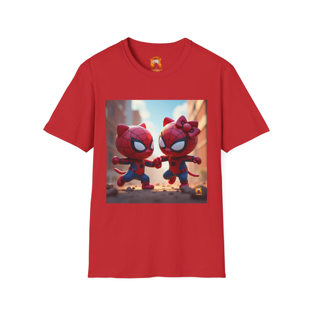 Cute Spiderman Cat Unisex Softstyle T-Shirt, Gift for Kids, Cartoon Tee, Fun Apparel, Birthday Parties, Cosplay, Summer Wear