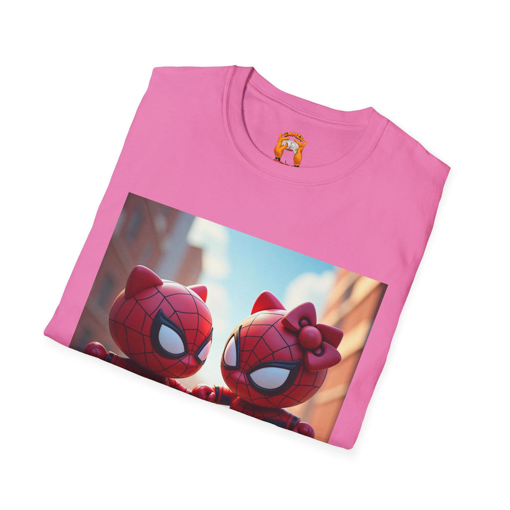 Cute Spiderman Cat Unisex Softstyle T-Shirt, Gift for Kids, Cartoon Tee, Fun Apparel, Birthday Parties, Cosplay, Summer Wear