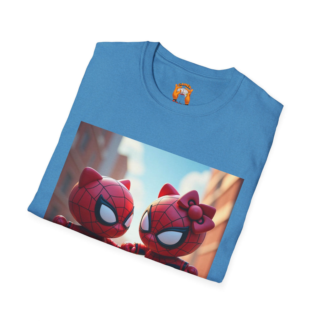Cute Spiderman Cat Unisex Softstyle T-Shirt, Gift for Kids, Cartoon Tee, Fun Apparel, Birthday Parties, Cosplay, Summer Wear
