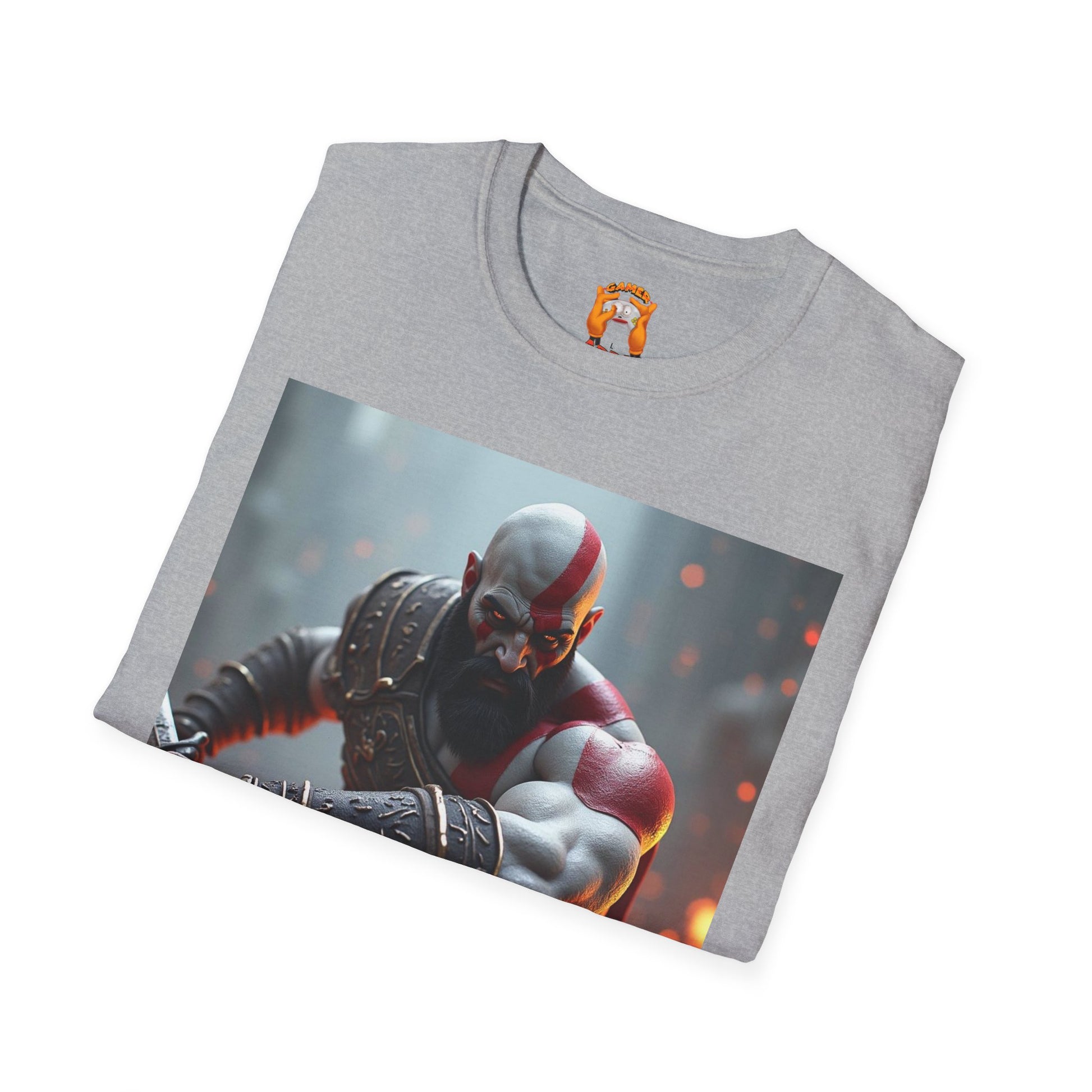 Epic Gamer Softstyle T-Shirt - Kratos Design, Unisex Tee, Perfect for Gaming Events, Birthday Gift, Casual Wear, Cosplay