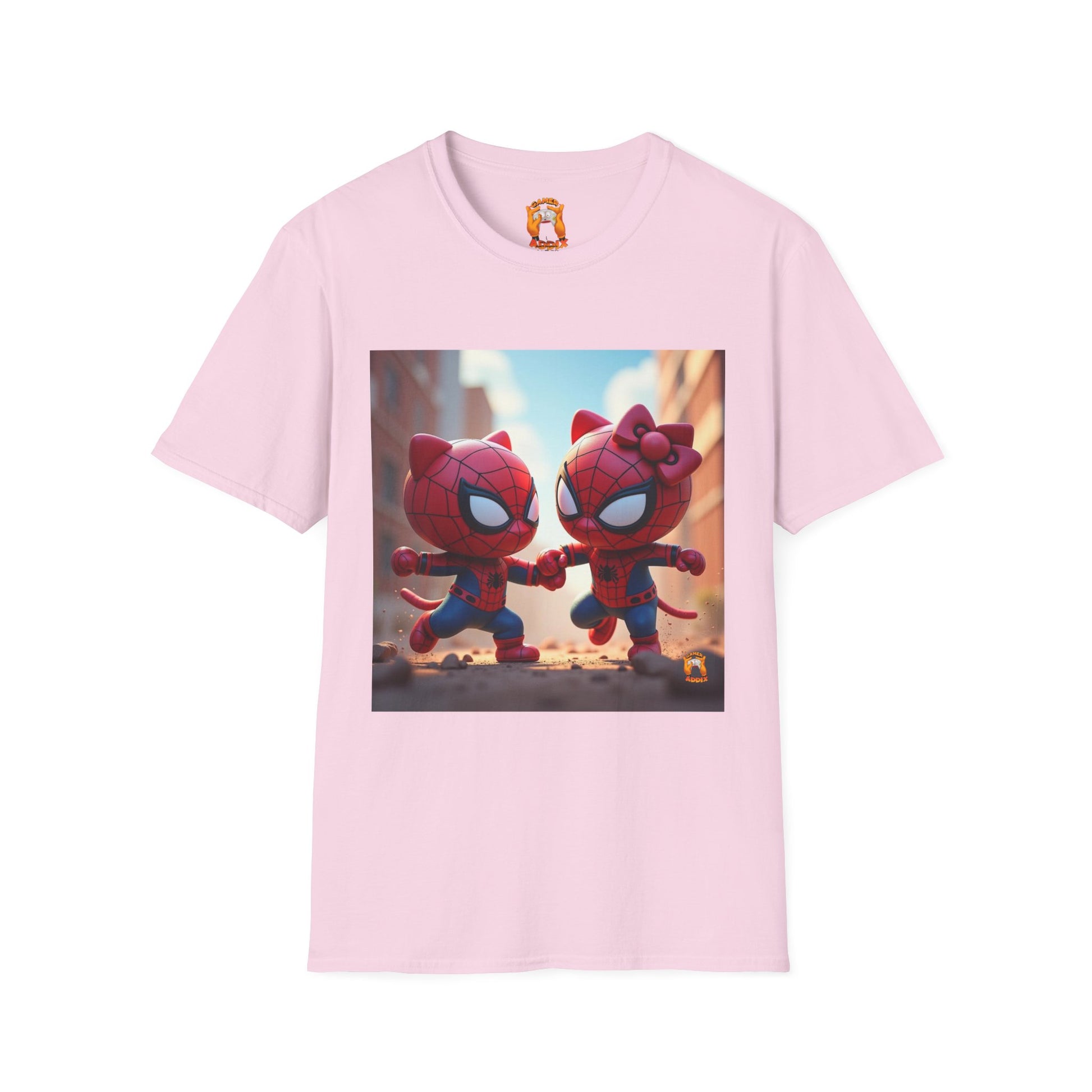 Cute Spiderman Cat Unisex Softstyle T-Shirt, Gift for Kids, Cartoon Tee, Fun Apparel, Birthday Parties, Cosplay, Summer Wear