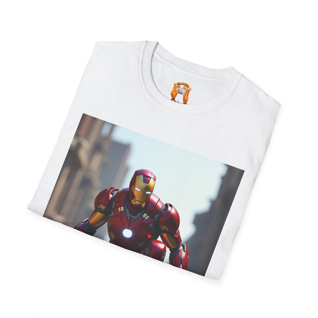 Iron Man Inspired Unisex Softstyle T-Shirt, Superhero Tee, Gift for Marvel Fans, Comic Book Apparel, Birthday Present, Casual Wear