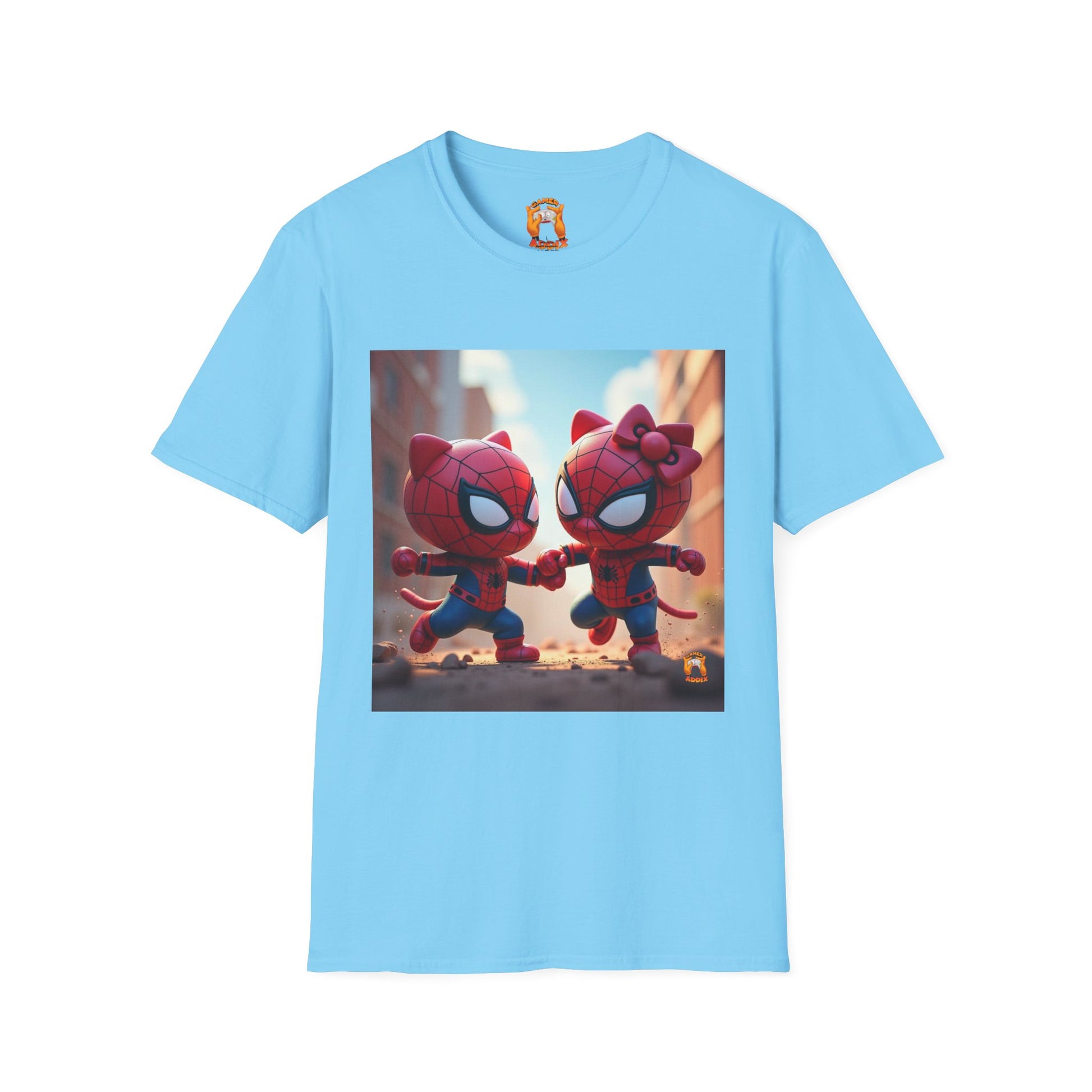 Cute Spiderman Cat Unisex Softstyle T-Shirt, Gift for Kids, Cartoon Tee, Fun Apparel, Birthday Parties, Cosplay, Summer Wear