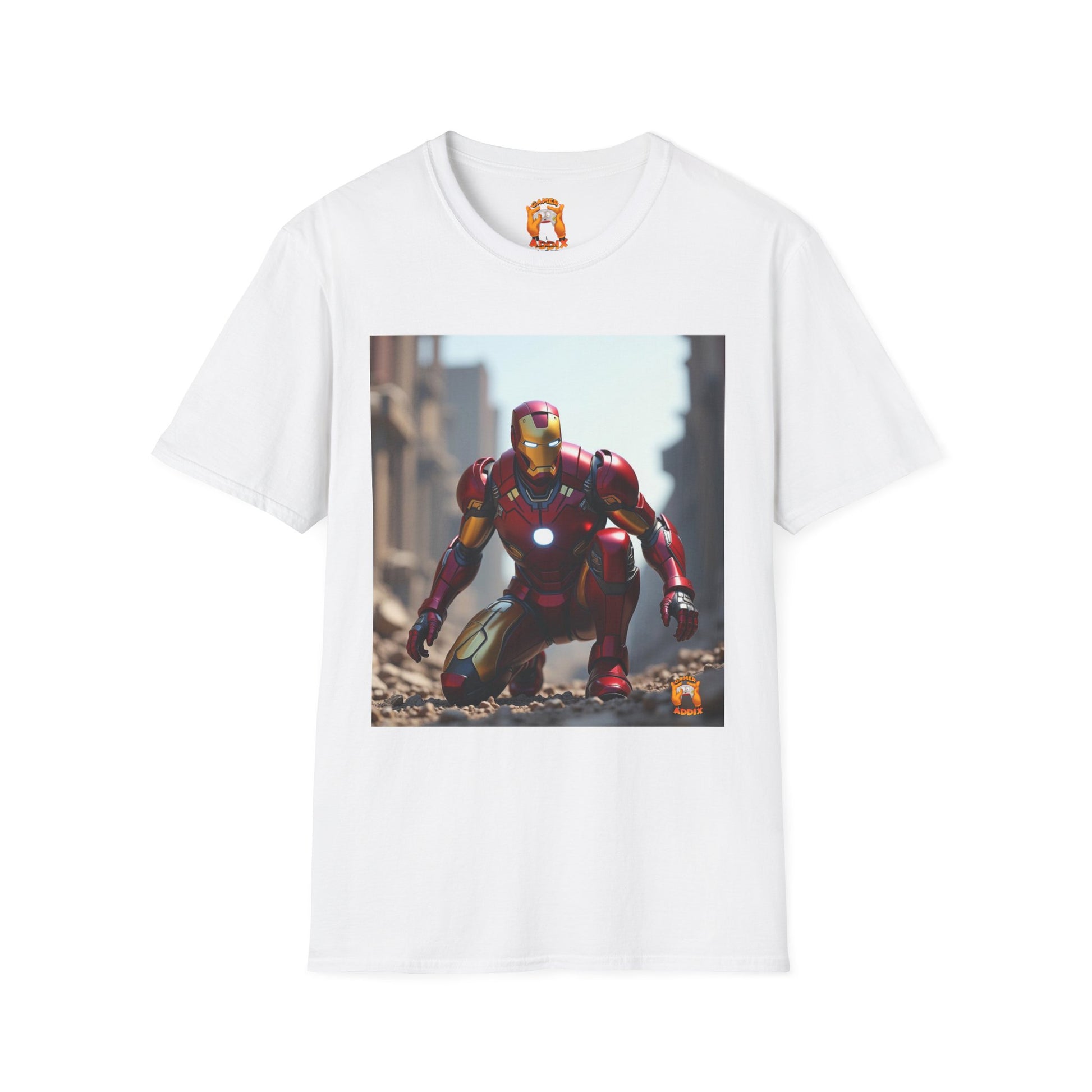 Iron Man Inspired Unisex Softstyle T-Shirt, Superhero Tee, Gift for Marvel Fans, Comic Book Apparel, Birthday Present, Casual Wear
