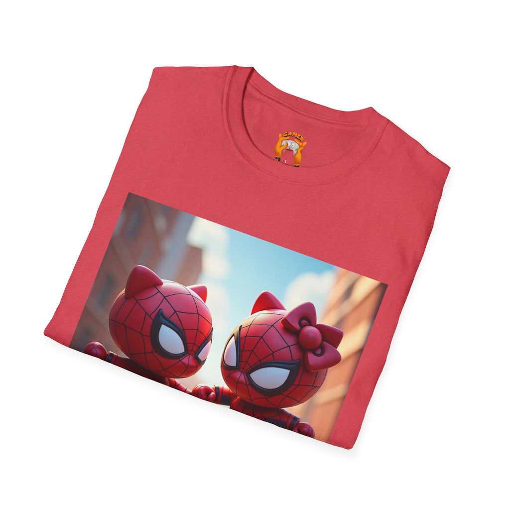 Cute Spiderman Cat Unisex Softstyle T-Shirt, Gift for Kids, Cartoon Tee, Fun Apparel, Birthday Parties, Cosplay, Summer Wear
