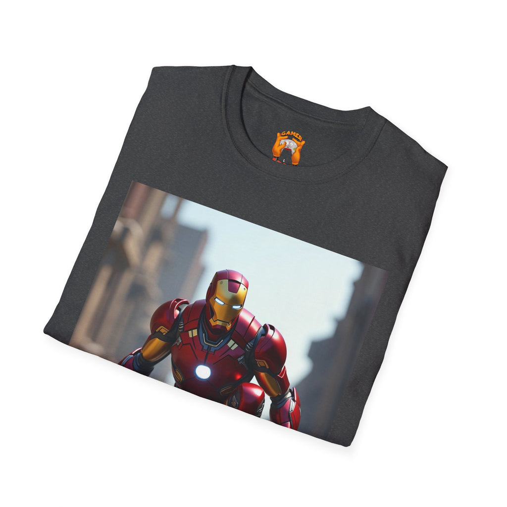 Iron Man Inspired Unisex Softstyle T-Shirt, Superhero Tee, Gift for Marvel Fans, Comic Book Apparel, Birthday Present, Casual Wear