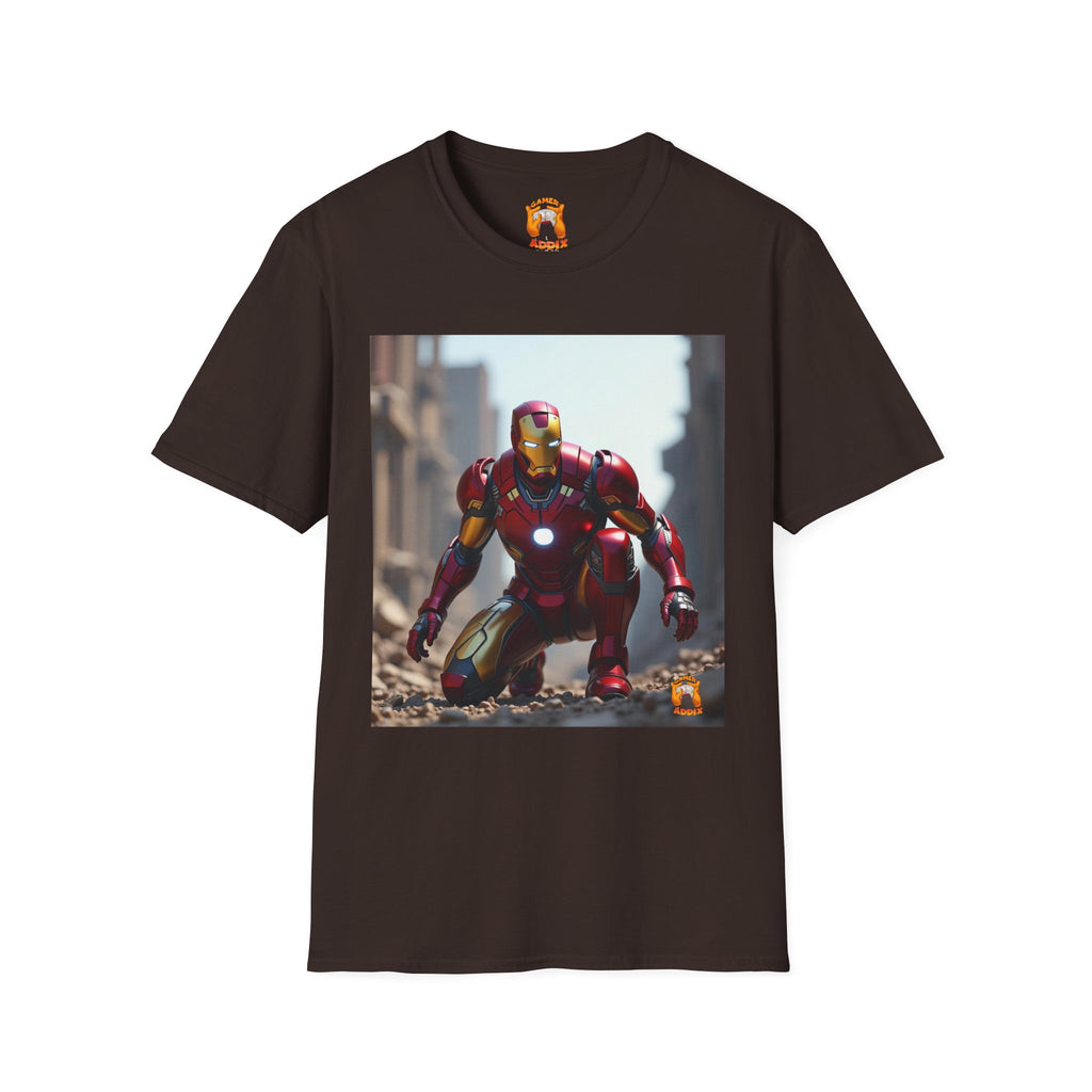 Iron Man Inspired Unisex Softstyle T-Shirt, Superhero Tee, Gift for Marvel Fans, Comic Book Apparel, Birthday Present, Casual Wear