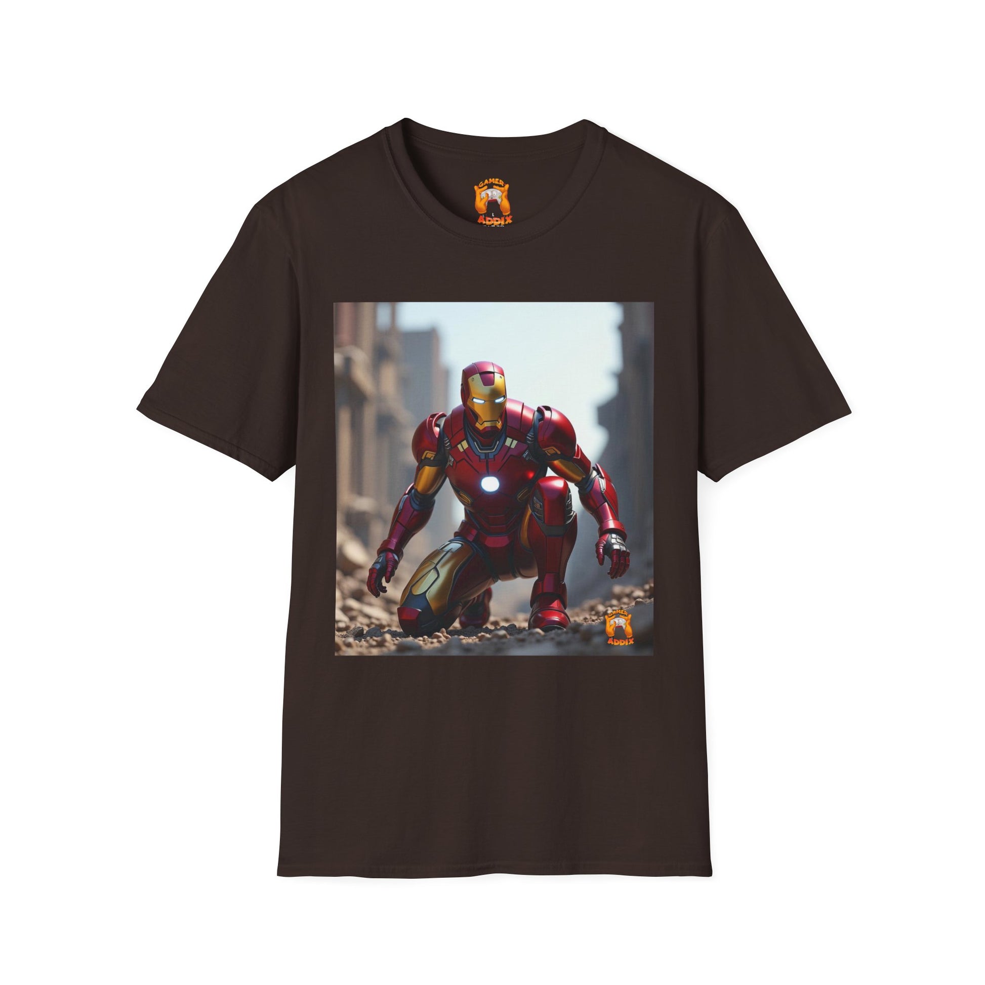 Iron Man Inspired Unisex Softstyle T-Shirt, Superhero Tee, Gift for Marvel Fans, Comic Book Apparel, Birthday Present, Casual Wear