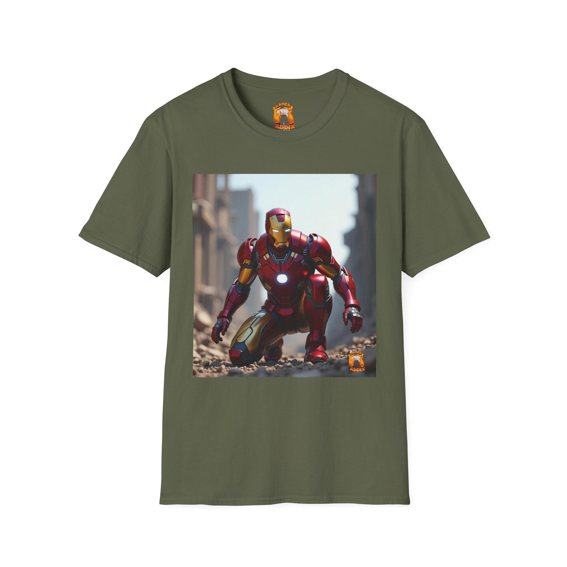 Iron Man Inspired Unisex Softstyle T-Shirt, Superhero Tee, Gift for Marvel Fans, Comic Book Apparel, Birthday Present, Casual Wear