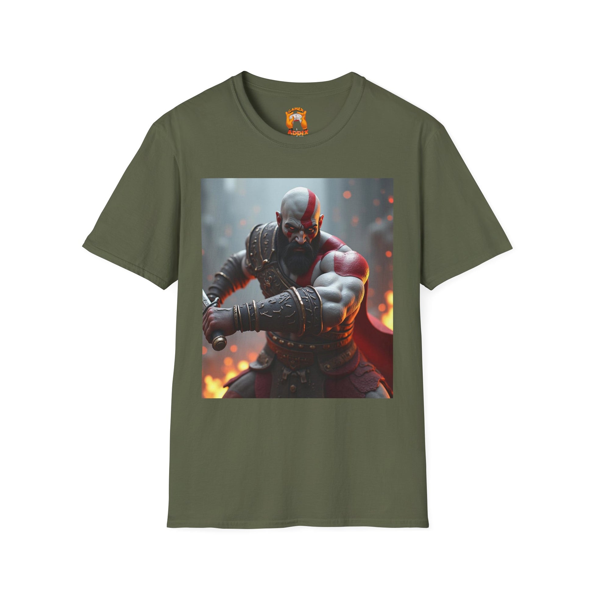 Epic Gamer Softstyle T-Shirt - Kratos Design, Unisex Tee, Perfect for Gaming Events, Birthday Gift, Casual Wear, Cosplay
