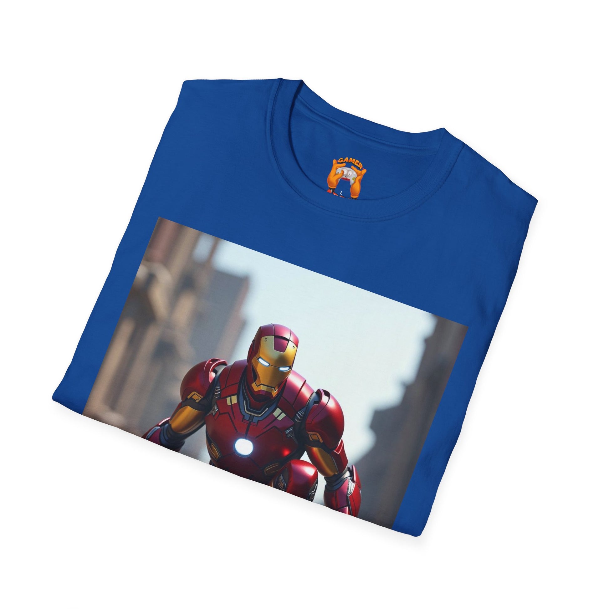 Iron Man Inspired Unisex Softstyle T-Shirt, Superhero Tee, Gift for Marvel Fans, Comic Book Apparel, Birthday Present, Casual Wear