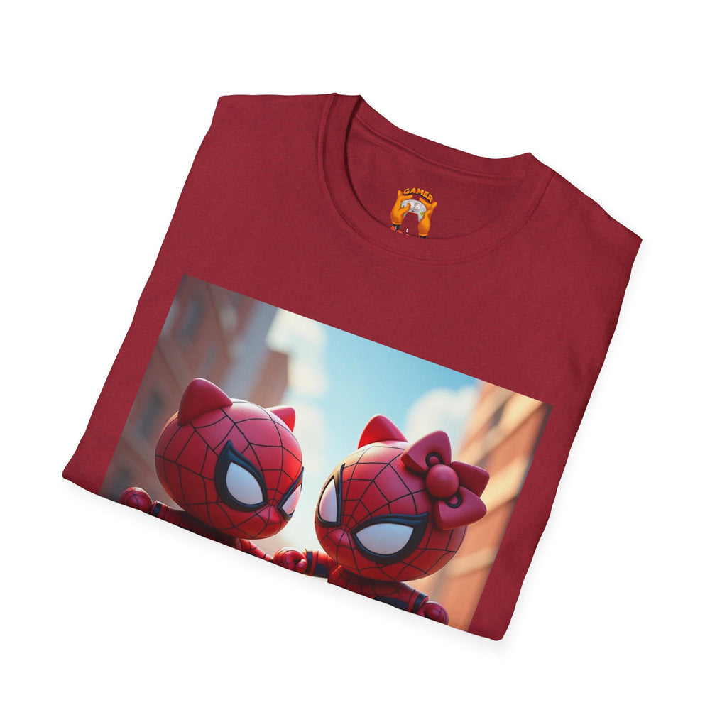 Cute Spiderman Cat Unisex Softstyle T-Shirt, Gift for Kids, Cartoon Tee, Fun Apparel, Birthday Parties, Cosplay, Summer Wear