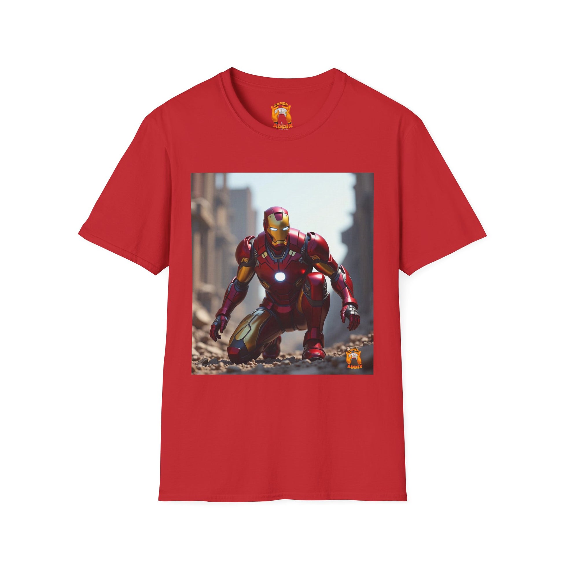 Iron Man Inspired Unisex Softstyle T-Shirt, Superhero Tee, Gift for Marvel Fans, Comic Book Apparel, Birthday Present, Casual Wear