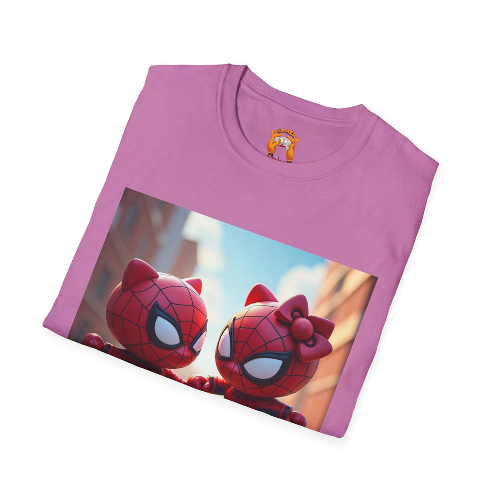 Cute Spiderman Cat Unisex Softstyle T-Shirt, Gift for Kids, Cartoon Tee, Fun Apparel, Birthday Parties, Cosplay, Summer Wear